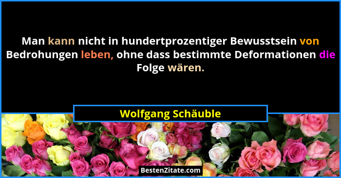 Man kann nicht in hundertprozentiger Bewusstsein von Bedrohungen leben, ohne dass bestimmte Deformationen die Folge wären.... - Wolfgang Schäuble
