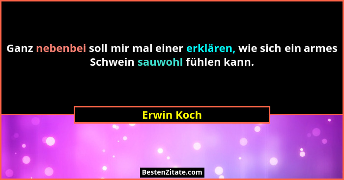 Ganz nebenbei soll mir mal einer erklären, wie sich ein armes Schwein sauwohl fühlen kann.... - Erwin Koch