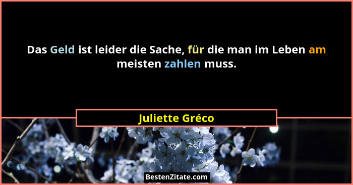 Das Geld ist leider die Sache, für die man im Leben am meisten zahlen muss.... - Juliette Gréco