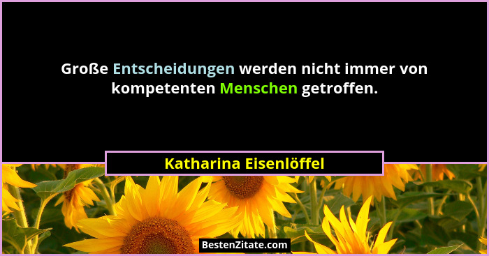 Große Entscheidungen werden nicht immer von kompetenten Menschen getroffen.... - Katharina Eisenlöffel