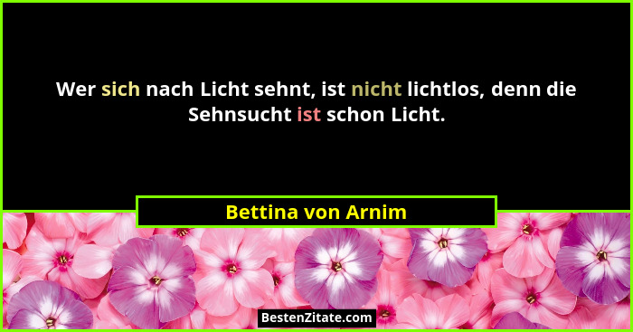 Wer sich nach Licht sehnt, ist nicht lichtlos, denn die Sehnsucht ist schon Licht.... - Bettina von Arnim