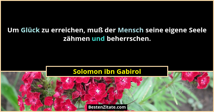 Um Glück zu erreichen, muß der Mensch seine eigene Seele zähmen und beherrschen.... - Solomon ibn Gabirol