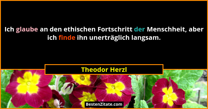 Ich glaube an den ethischen Fortschritt der Menschheit, aber ich finde ihn unerträglich langsam.... - Theodor Herzl