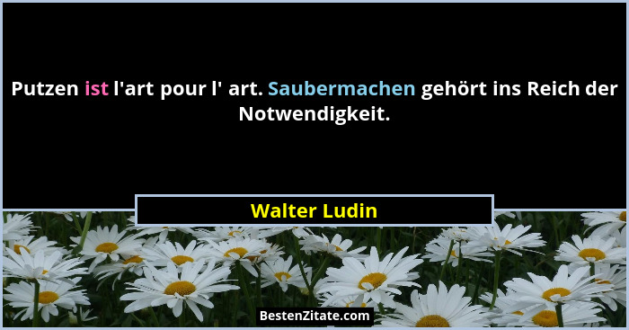 Putzen ist l'art pour l' art. Saubermachen gehört ins Reich der Notwendigkeit.... - Walter Ludin