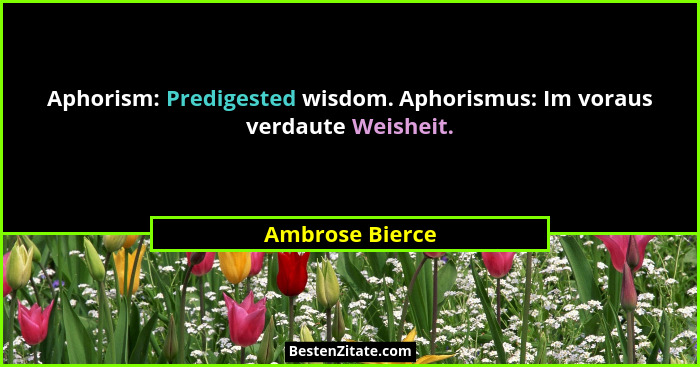 Aphorism: Predigested wisdom. Aphorismus: Im voraus verdaute Weisheit.... - Ambrose Bierce