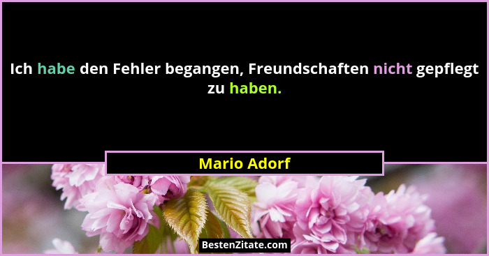 Ich habe den Fehler begangen, Freundschaften nicht gepflegt zu haben.... - Mario Adorf