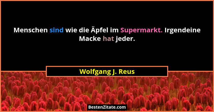 Menschen sind wie die Äpfel im Supermarkt. Irgendeine Macke hat jeder.... - Wolfgang J. Reus