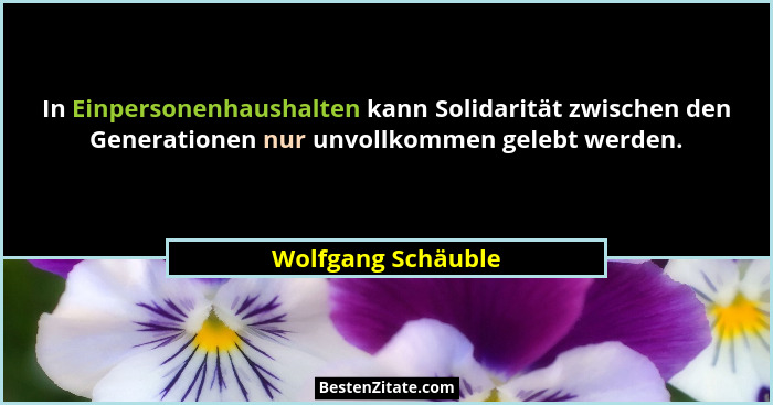 In Einpersonenhaushalten kann Solidarität zwischen den Generationen nur unvollkommen gelebt werden.... - Wolfgang Schäuble