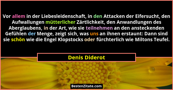 Vor allem in der Liebesleidenschaft, in den Attacken der Eifersucht, den Aufwallungen mütterlicher Zärtlichkeit, den Anwandlungen des... - Denis Diderot