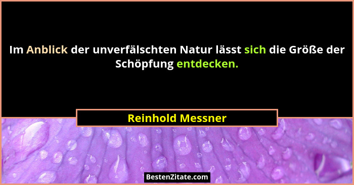 Im Anblick der unverfälschten Natur lässt sich die Größe der Schöpfung entdecken.... - Reinhold Messner