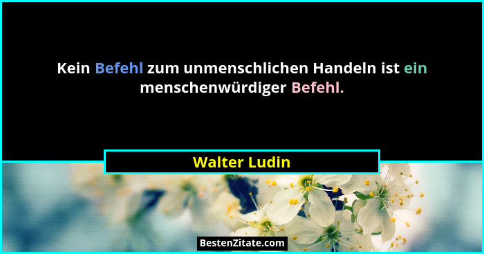 Kein Befehl zum unmenschlichen Handeln ist ein menschenwürdiger Befehl.... - Walter Ludin