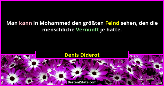 Man kann in Mohammed den größten Feind sehen, den die menschliche Vernunft je hatte.... - Denis Diderot