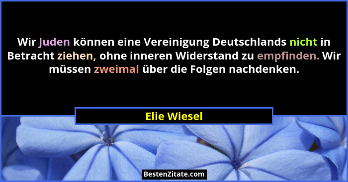 Wir Juden können eine Vereinigung Deutschlands nicht in Betracht ziehen, ohne inneren Widerstand zu empfinden. Wir müssen zweimal über d... - Elie Wiesel