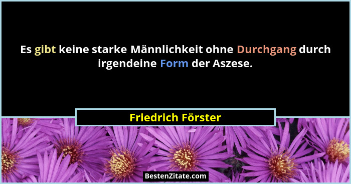 Es gibt keine starke Männlichkeit ohne Durchgang durch irgendeine Form der Aszese.... - Friedrich Förster
