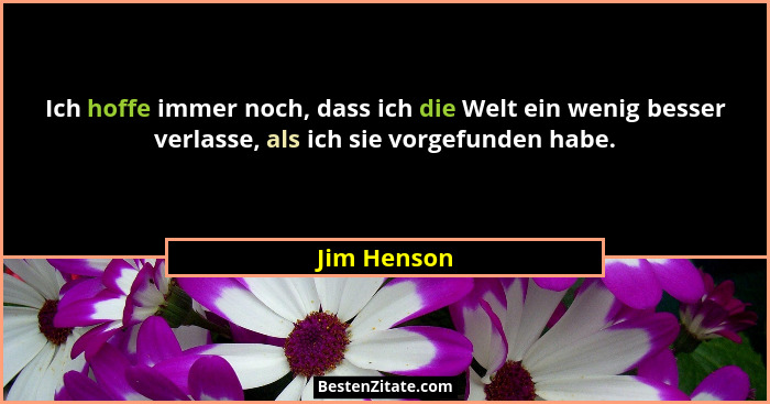 Ich hoffe immer noch, dass ich die Welt ein wenig besser verlasse, als ich sie vorgefunden habe.... - Jim Henson