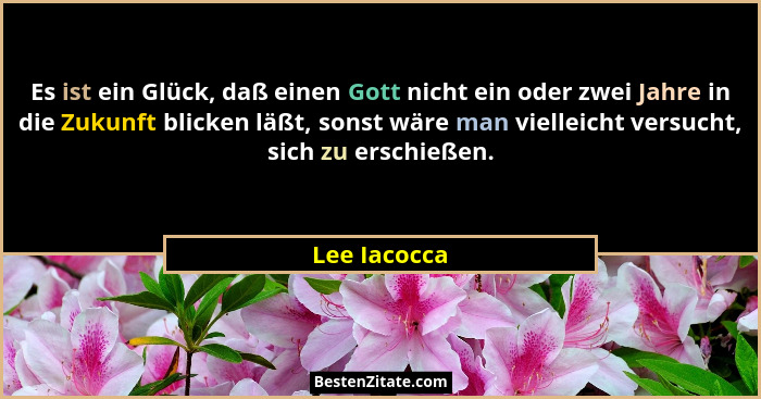 Es ist ein Glück, daß einen Gott nicht ein oder zwei Jahre in die Zukunft blicken läßt, sonst wäre man vielleicht versucht, sich zu ersc... - Lee Iacocca