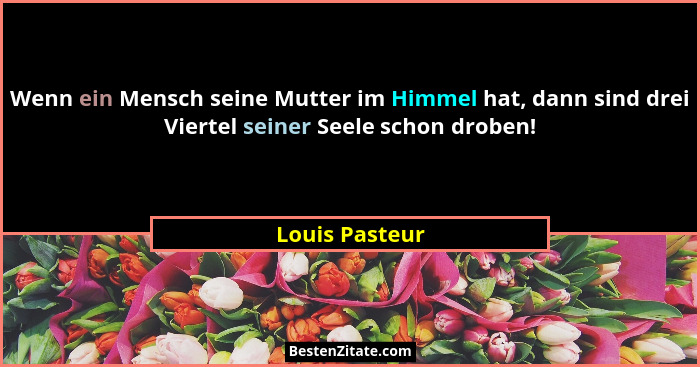 Wenn ein Mensch seine Mutter im Himmel hat, dann sind drei Viertel seiner Seele schon droben!... - Louis Pasteur
