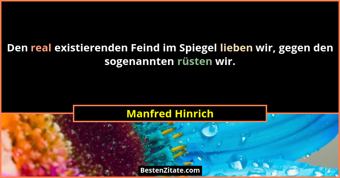 Den real existierenden Feind im Spiegel lieben wir, gegen den sogenannten rüsten wir.... - Manfred Hinrich