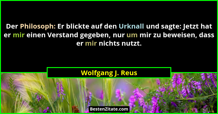 Der Philosoph: Er blickte auf den Urknall und sagte: Jetzt hat er mir einen Verstand gegeben, nur um mir zu beweisen, dass er mir n... - Wolfgang J. Reus