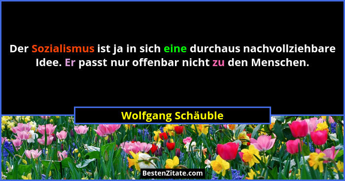 Der Sozialismus ist ja in sich eine durchaus nachvollziehbare Idee. Er passt nur offenbar nicht zu den Menschen.... - Wolfgang Schäuble