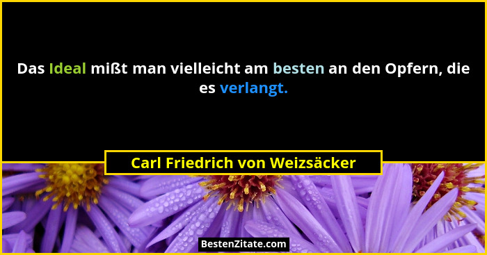 Das Ideal mißt man vielleicht am besten an den Opfern, die es verlangt.... - Carl Friedrich von Weizsäcker