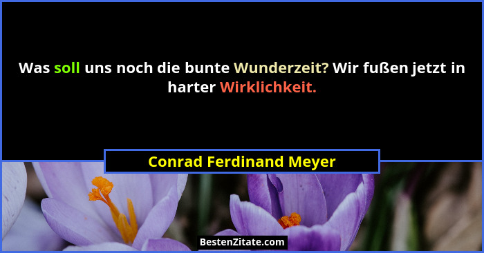 Was soll uns noch die bunte Wunderzeit? Wir fußen jetzt in harter Wirklichkeit.... - Conrad Ferdinand Meyer