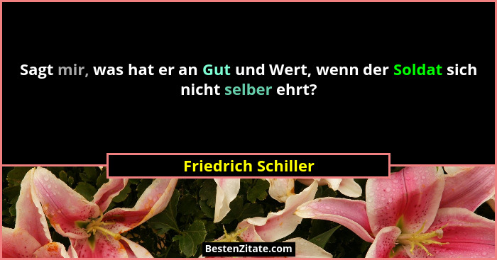 Sagt mir, was hat er an Gut und Wert, wenn der Soldat sich nicht selber ehrt?... - Friedrich Schiller