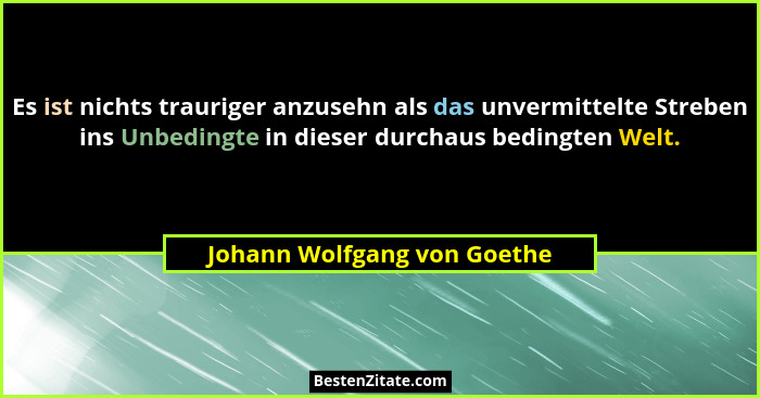Es ist nichts trauriger anzusehn als das unvermittelte Streben ins Unbedingte in dieser durchaus bedingten Welt.... - Johann Wolfgang von Goethe