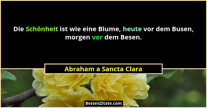 Die Schönheit ist wie eine Blume, heute vor dem Busen, morgen vor dem Besen.... - Abraham a Sancta Clara