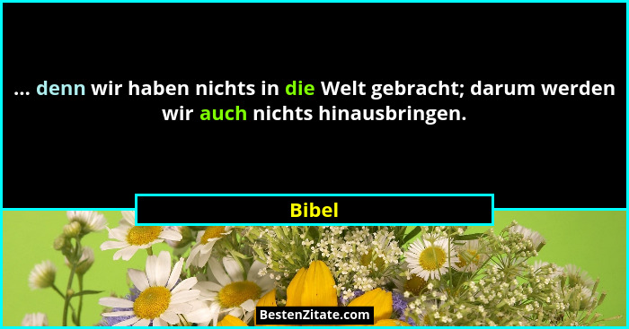 ... denn wir haben nichts in die Welt gebracht; darum werden wir auch nichts hinausbringen.... - Bibel