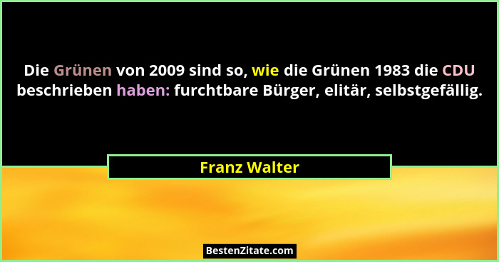 Die Grünen von 2009 sind so, wie die Grünen 1983 die CDU beschrieben haben: furchtbare Bürger, elitär, selbstgefällig.... - Franz Walter