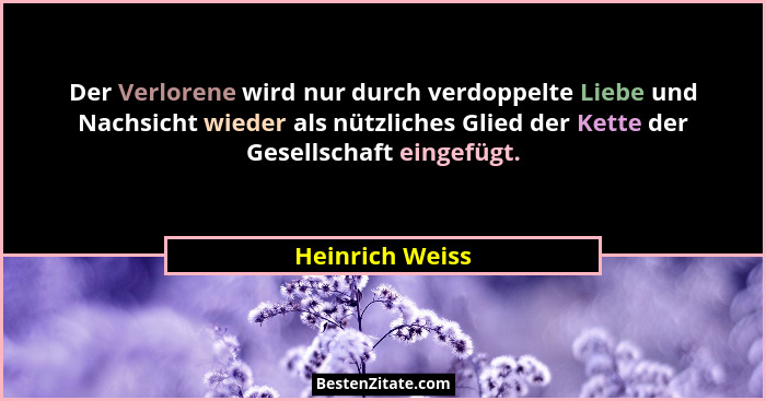 Der Verlorene wird nur durch verdoppelte Liebe und Nachsicht wieder als nützliches Glied der Kette der Gesellschaft eingefügt.... - Heinrich Weiss