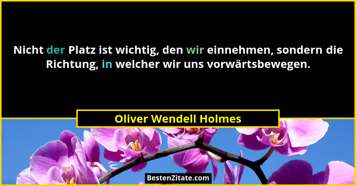 Nicht der Platz ist wichtig, den wir einnehmen, sondern die Richtung, in welcher wir uns vorwärtsbewegen.... - Oliver Wendell Holmes