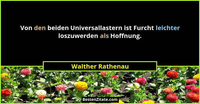 Von den beiden Universallastern ist Furcht leichter loszuwerden als Hoffnung.... - Walther Rathenau