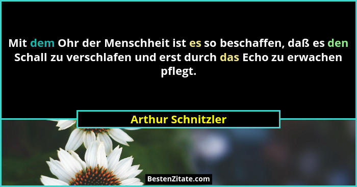 Mit dem Ohr der Menschheit ist es so beschaffen, daß es den Schall zu verschlafen und erst durch das Echo zu erwachen pflegt.... - Arthur Schnitzler
