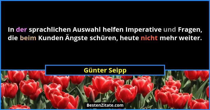 In der sprachlichen Auswahl helfen Imperative und Fragen, die beim Kunden Ängste schüren, heute nicht mehr weiter.... - Günter Seipp