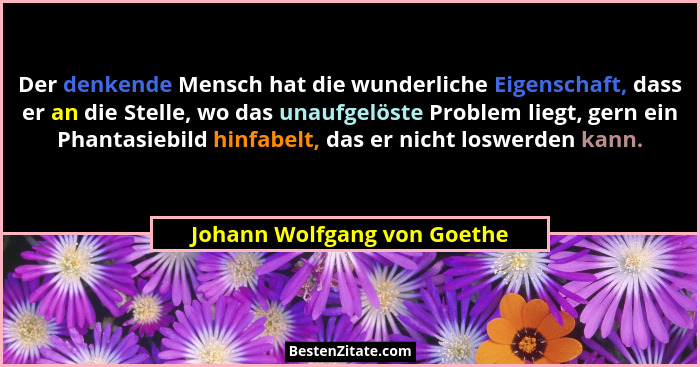 Der denkende Mensch hat die wunderliche Eigenschaft, dass er an die Stelle, wo das unaufgelöste Problem liegt, gern ein P... - Johann Wolfgang von Goethe