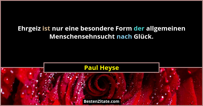 Ehrgeiz ist nur eine besondere Form der allgemeinen Menschensehnsucht nach Glück.... - Paul Heyse