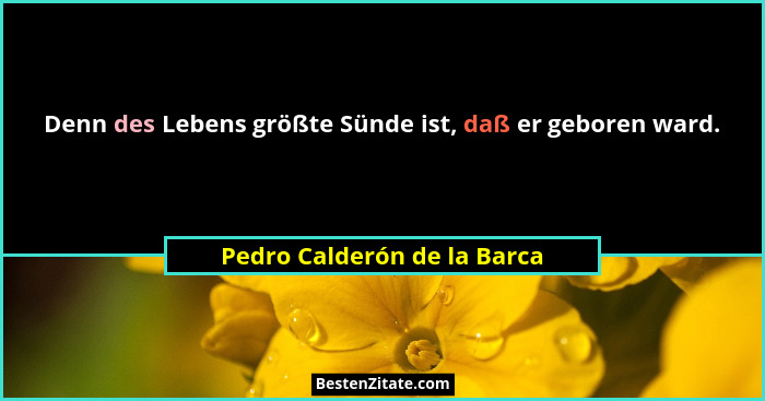 Denn des Lebens größte Sünde ist, daß er geboren ward.... - Pedro Calderón de la Barca