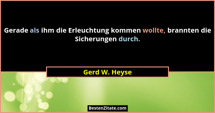Gerade als ihm die Erleuchtung kommen wollte, brannten die Sicherungen durch.... - Gerd W. Heyse