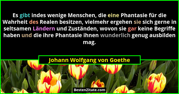 Es gibt indes wenige Menschen, die eine Phantasie für die Wahrheit des Realen besitzen, vielmehr ergehen sie sich gerne i... - Johann Wolfgang von Goethe