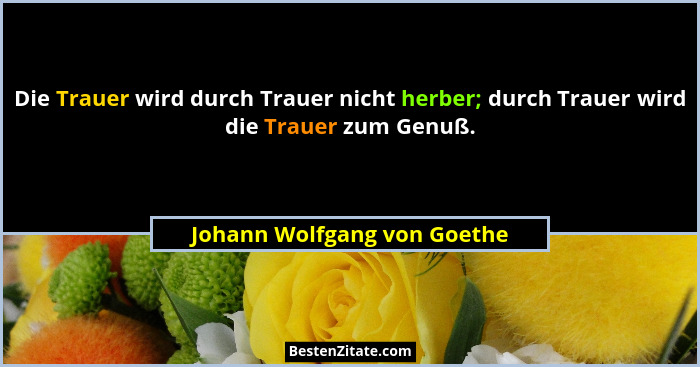 Die Trauer wird durch Trauer nicht herber; durch Trauer wird die Trauer zum Genuß.... - Johann Wolfgang von Goethe
