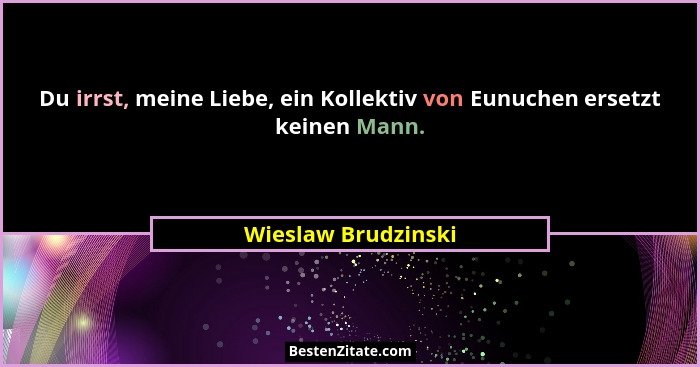 Du irrst, meine Liebe, ein Kollektiv von Eunuchen ersetzt keinen Mann.... - Wieslaw Brudzinski