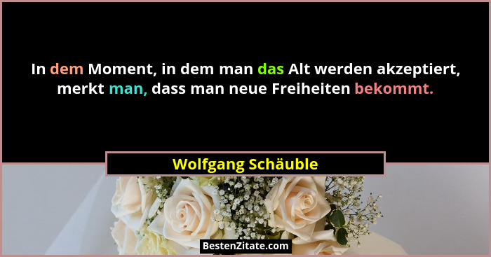 In dem Moment, in dem man das Alt werden akzeptiert, merkt man, dass man neue Freiheiten bekommt.... - Wolfgang Schäuble