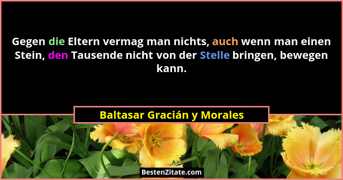 Gegen die Eltern vermag man nichts, auch wenn man einen Stein, den Tausende nicht von der Stelle bringen, bewegen kann.... - Baltasar Gracián y Morales