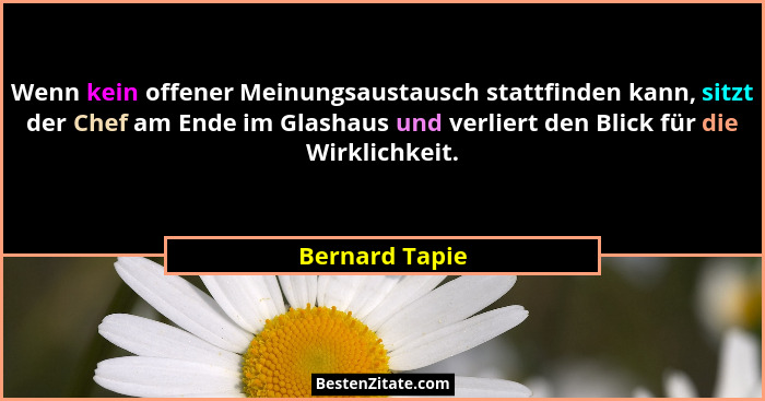 Wenn kein offener Meinungsaustausch stattfinden kann, sitzt der Chef am Ende im Glashaus und verliert den Blick für die Wirklichkeit.... - Bernard Tapie