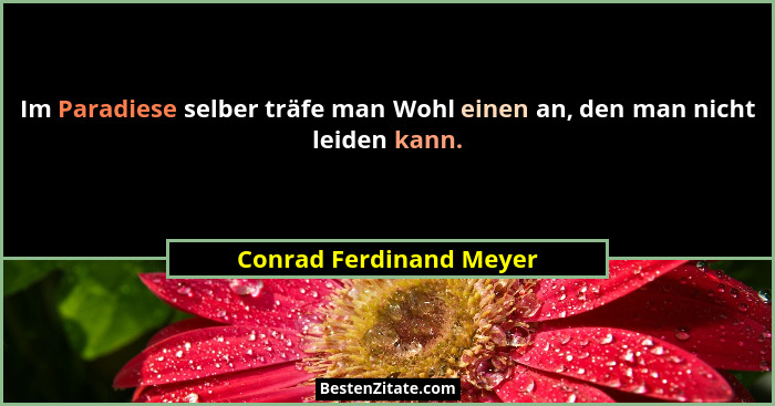 Im Paradiese selber träfe man Wohl einen an, den man nicht leiden kann.... - Conrad Ferdinand Meyer