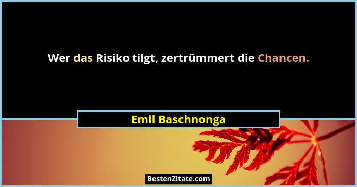 Wer das Risiko tilgt, zertrümmert die Chancen.... - Emil Baschnonga