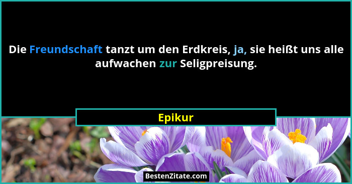 Die Freundschaft tanzt um den Erdkreis, ja, sie heißt uns alle aufwachen zur Seligpreisung.... - Epikur