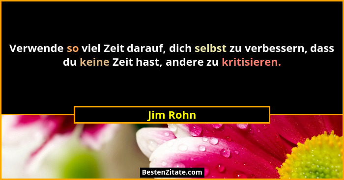 Verwende so viel Zeit darauf, dich selbst zu verbessern, dass du keine Zeit hast, andere zu kritisieren.... - Jim Rohn